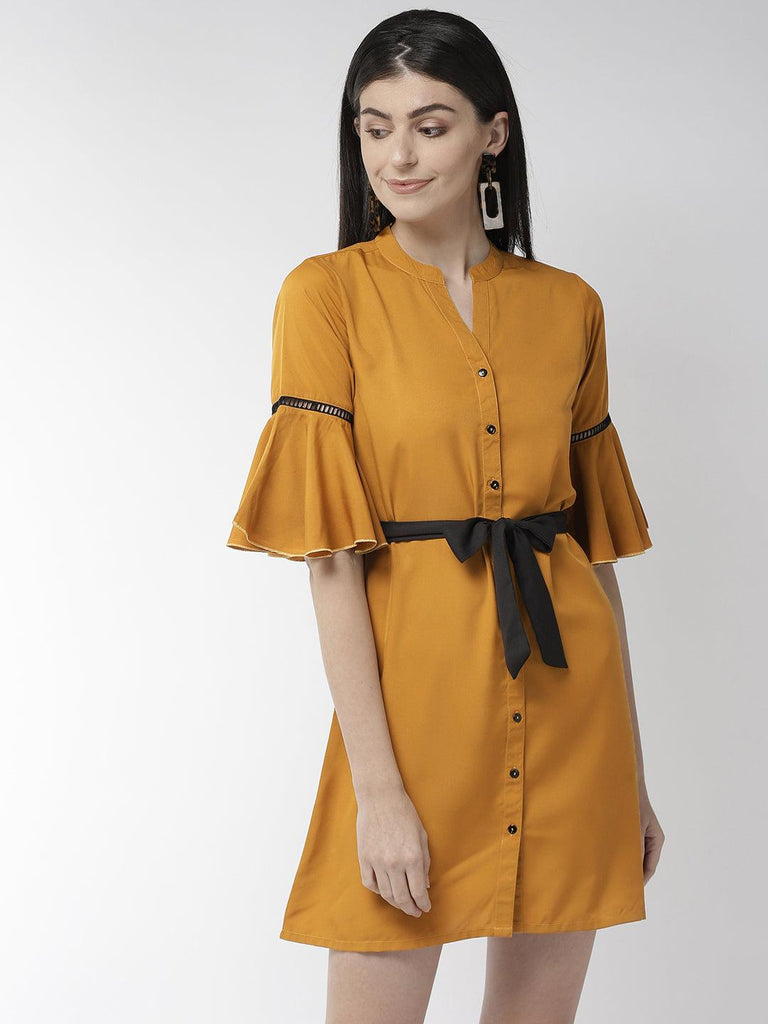 Women Mustard Yellow Solid A-Line Dress-Dresses-StyleQuotient