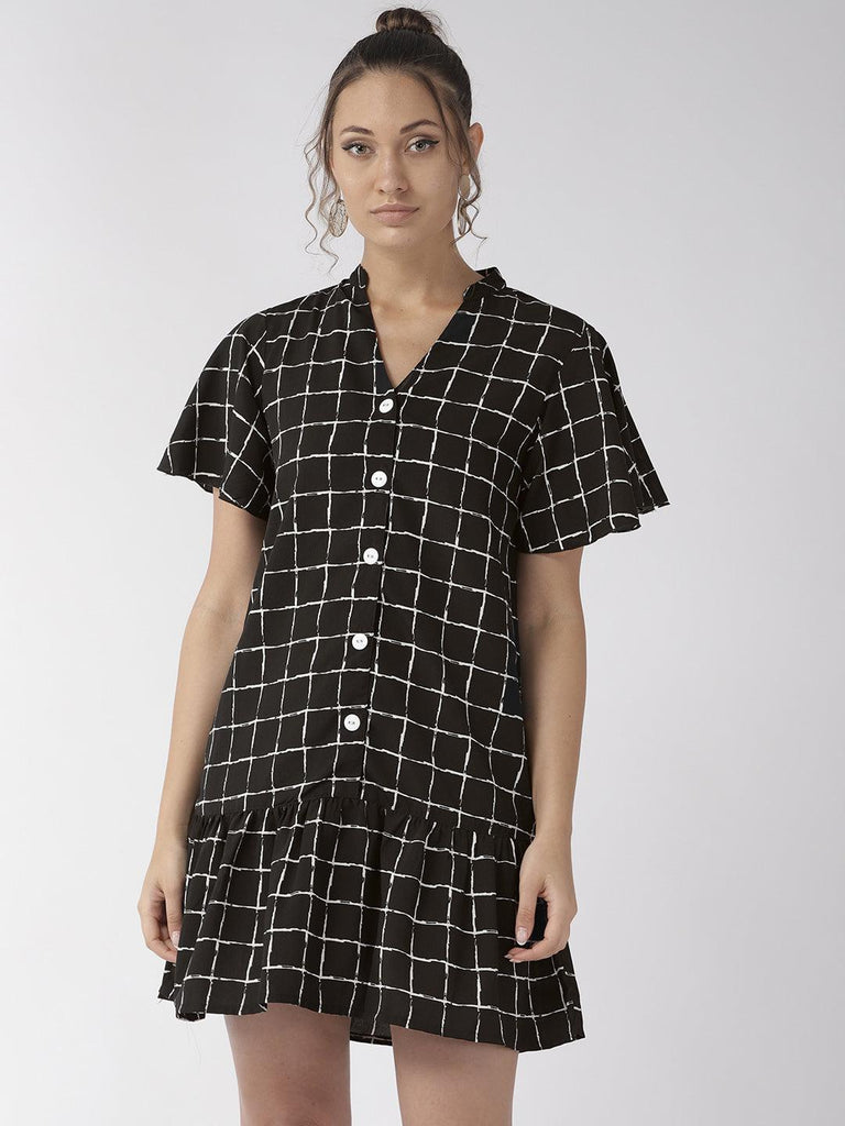 Women Black & White Checked A-Line Dress-Dresses-StyleQuotient