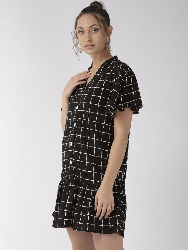 Women Black & White Checked A-Line Dress-Dresses-StyleQuotient