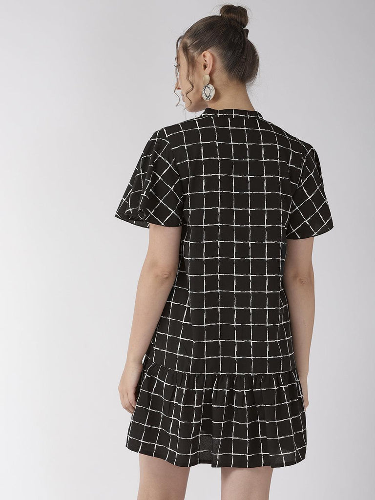 Women Black & White Checked A-Line Dress-Dresses-StyleQuotient