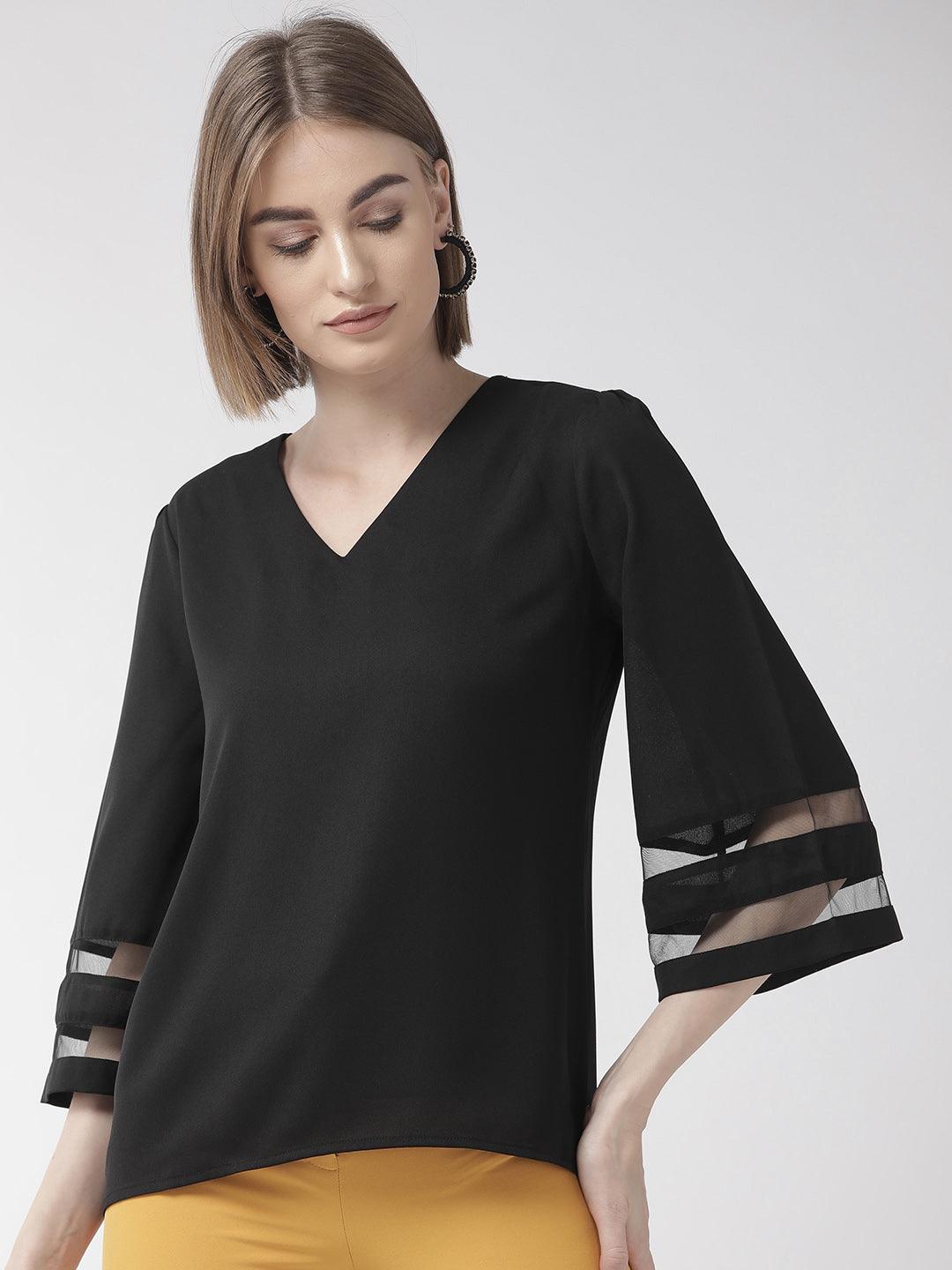 Women Black Solid Top-Tops-StyleQuotient