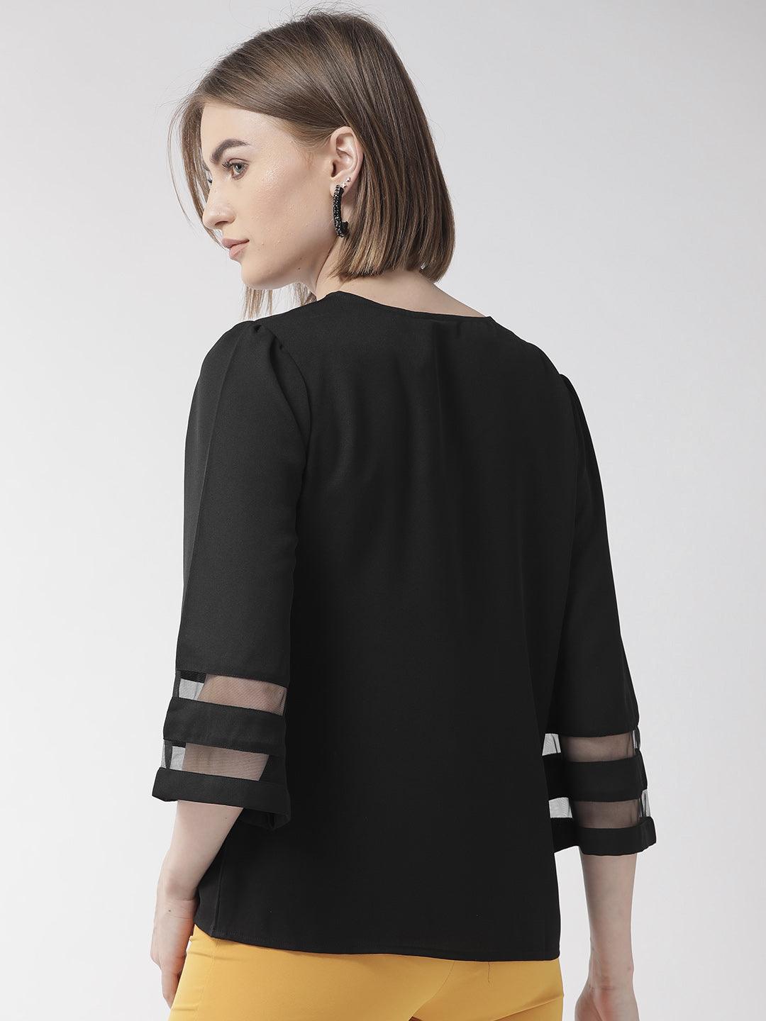 Women Black Solid Top-Tops-StyleQuotient