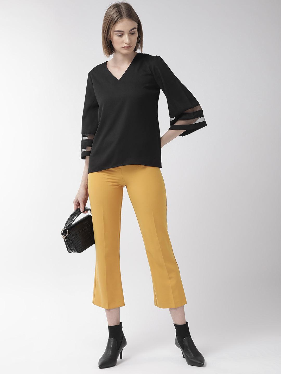 Women Black Solid Top-Tops-StyleQuotient