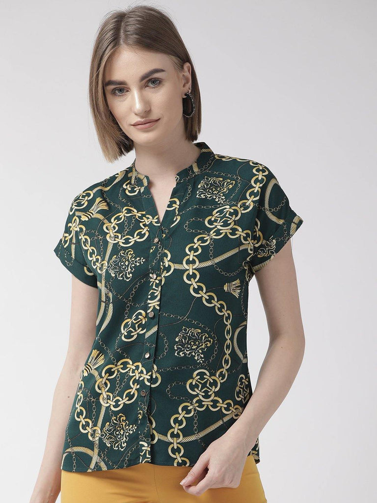 Women Green & Yellow Classic Fit Printed Casual Shirt-Shirts-StyleQuotient