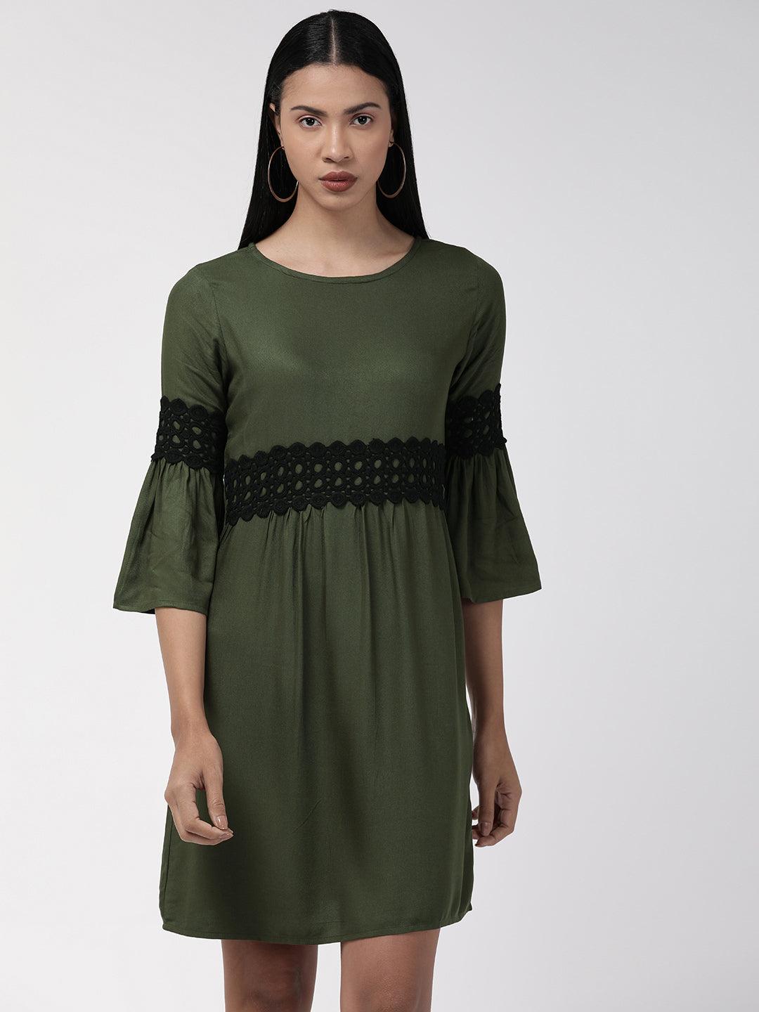 Women Olive Green Solid A-Line Dress-Dresses-StyleQuotient