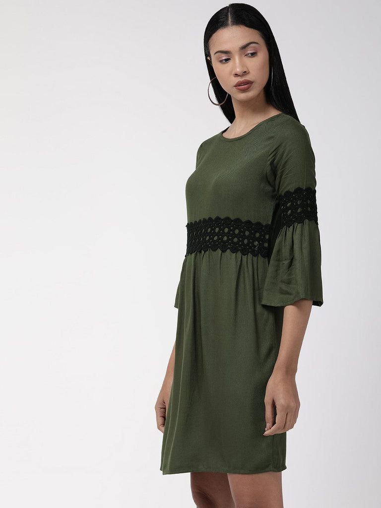 Women Olive Green Solid A-Line Dress-Dresses-StyleQuotient
