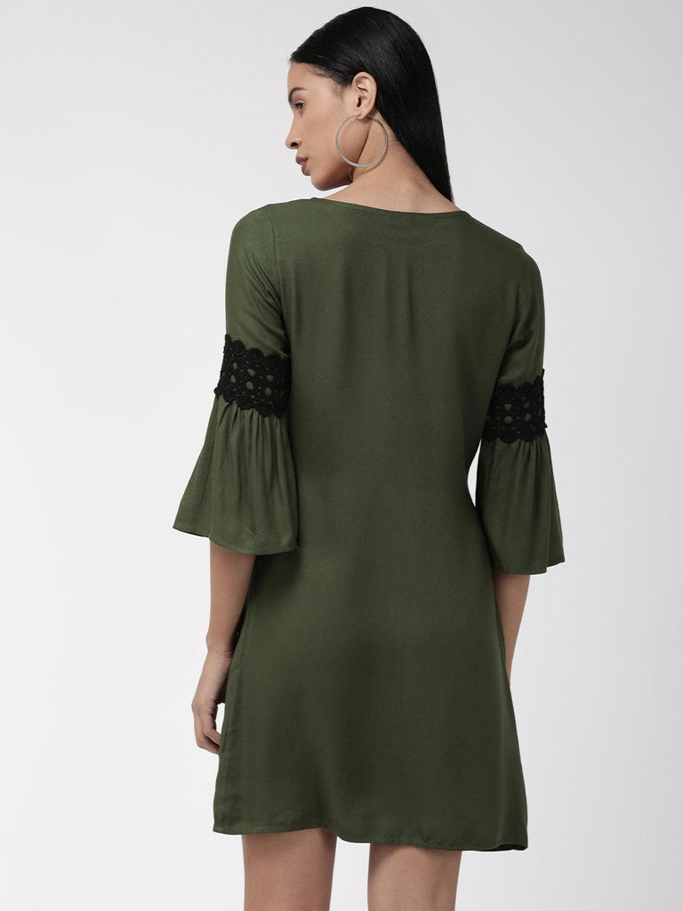 Women Olive Green Solid A-Line Dress-Dresses-StyleQuotient