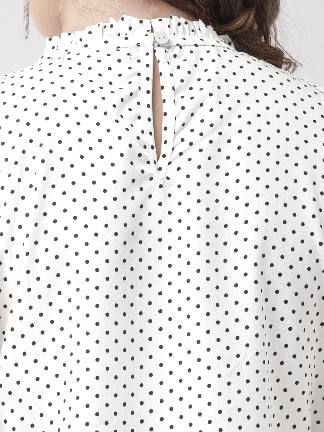 Women Peach-Coloured Polk Dot Print Top-Tops-StyleQuotient