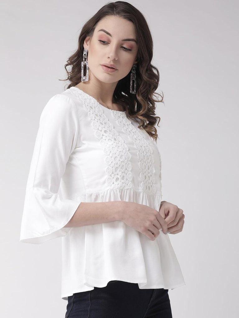 Style Quotient Women Solid White Viscose Rayon Empire Smart Casual Top-Tops-StyleQuotient