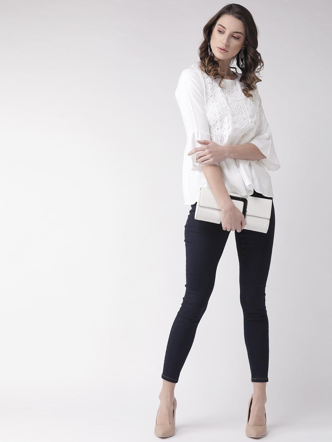 Style Quotient Women Solid White Viscose Rayon Empire Smart Casual Top-Tops-StyleQuotient