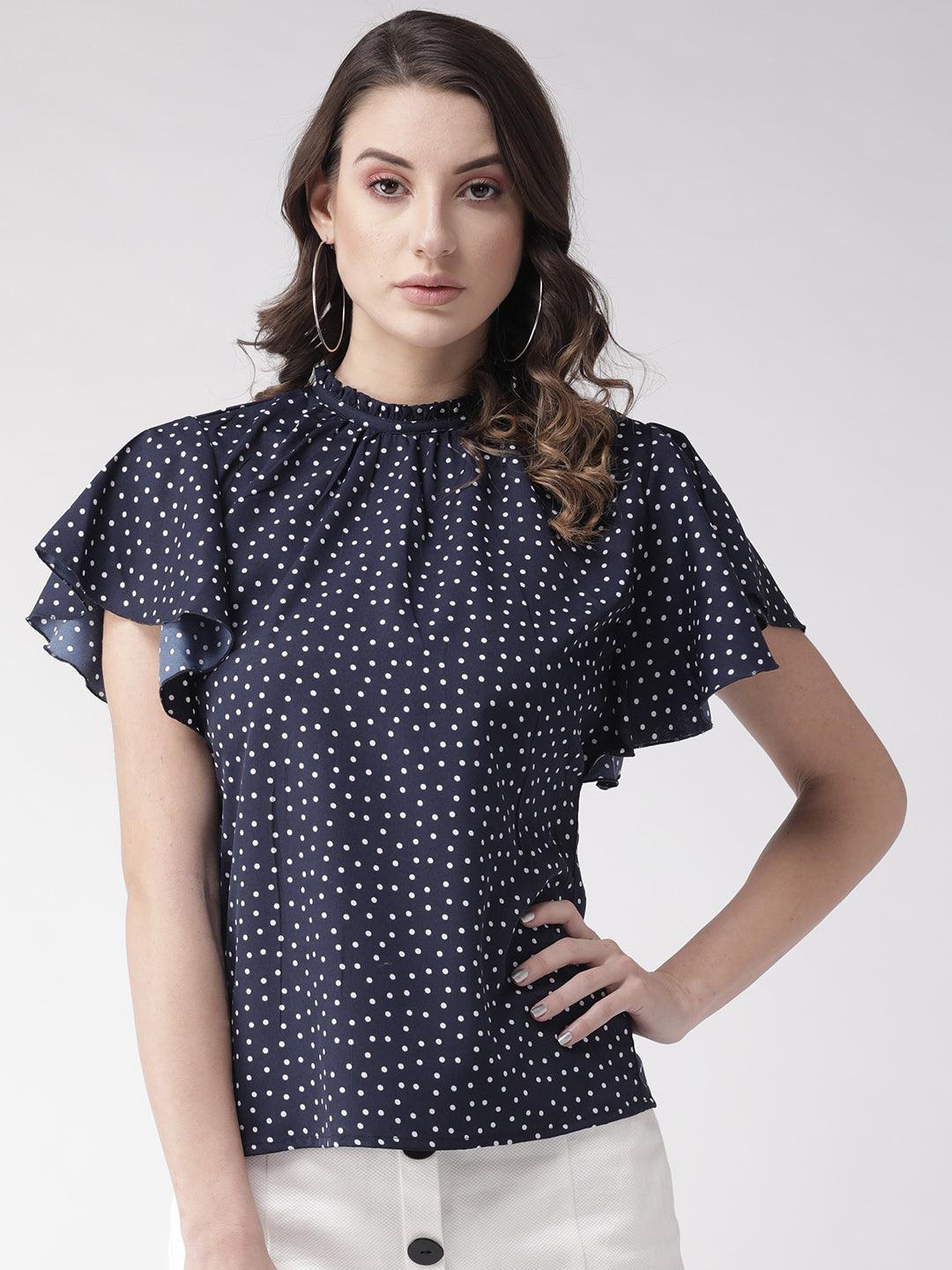 Women Peach-Coloured Polk Dot Print Top-Tops-StyleQuotient