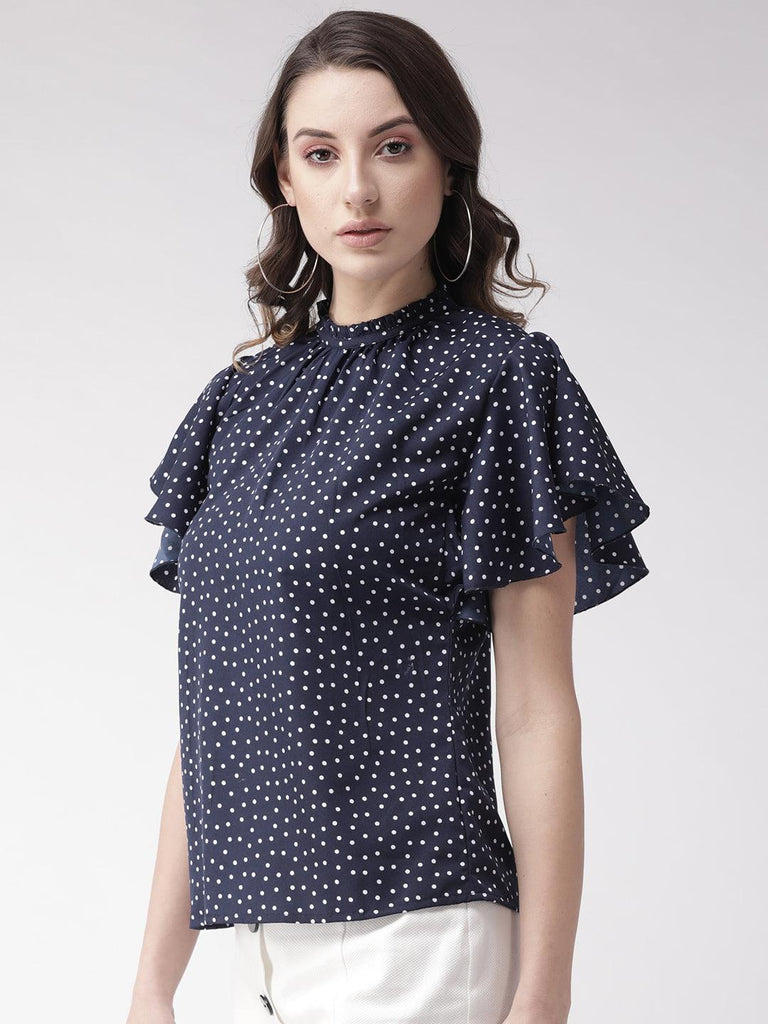 Women Peach-Coloured Polk Dot Print Top-Tops-StyleQuotient