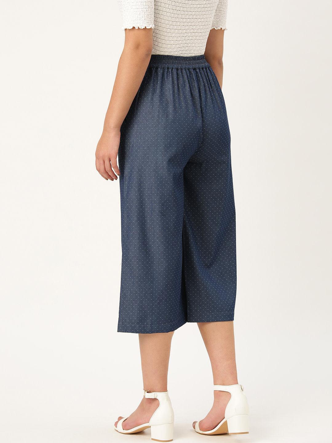 Women Navy Blue Original Loose Fit Solid Culottes-Trousers-StyleQuotient