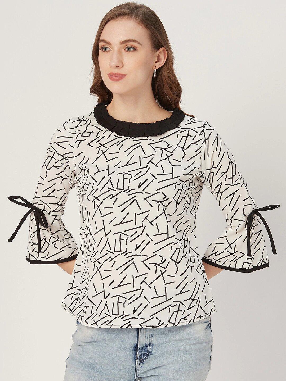 Women White and Black Abstract Print Top-Tops-StyleQuotient