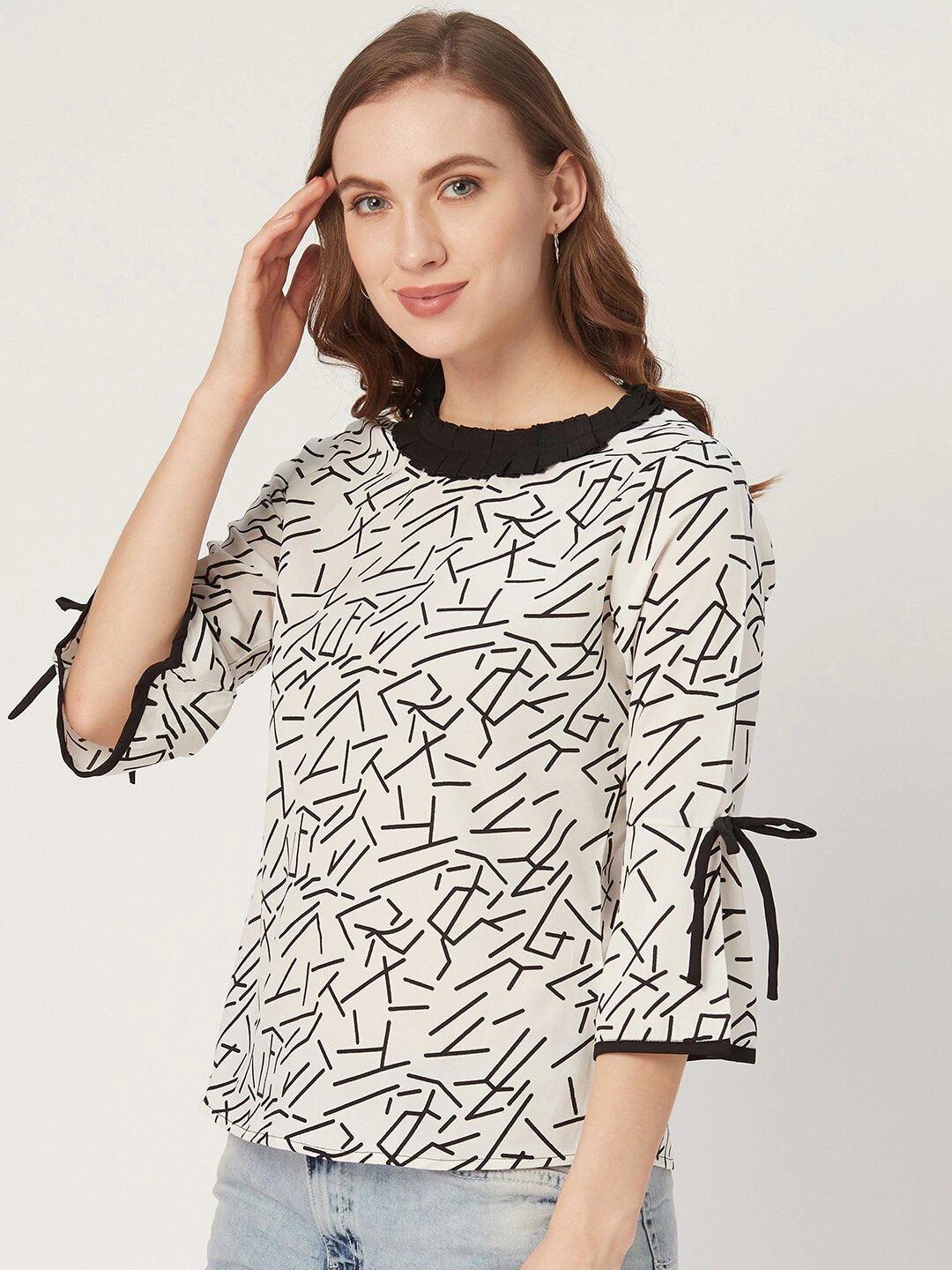 Women White and Black Abstract Print Top-Tops-StyleQuotient