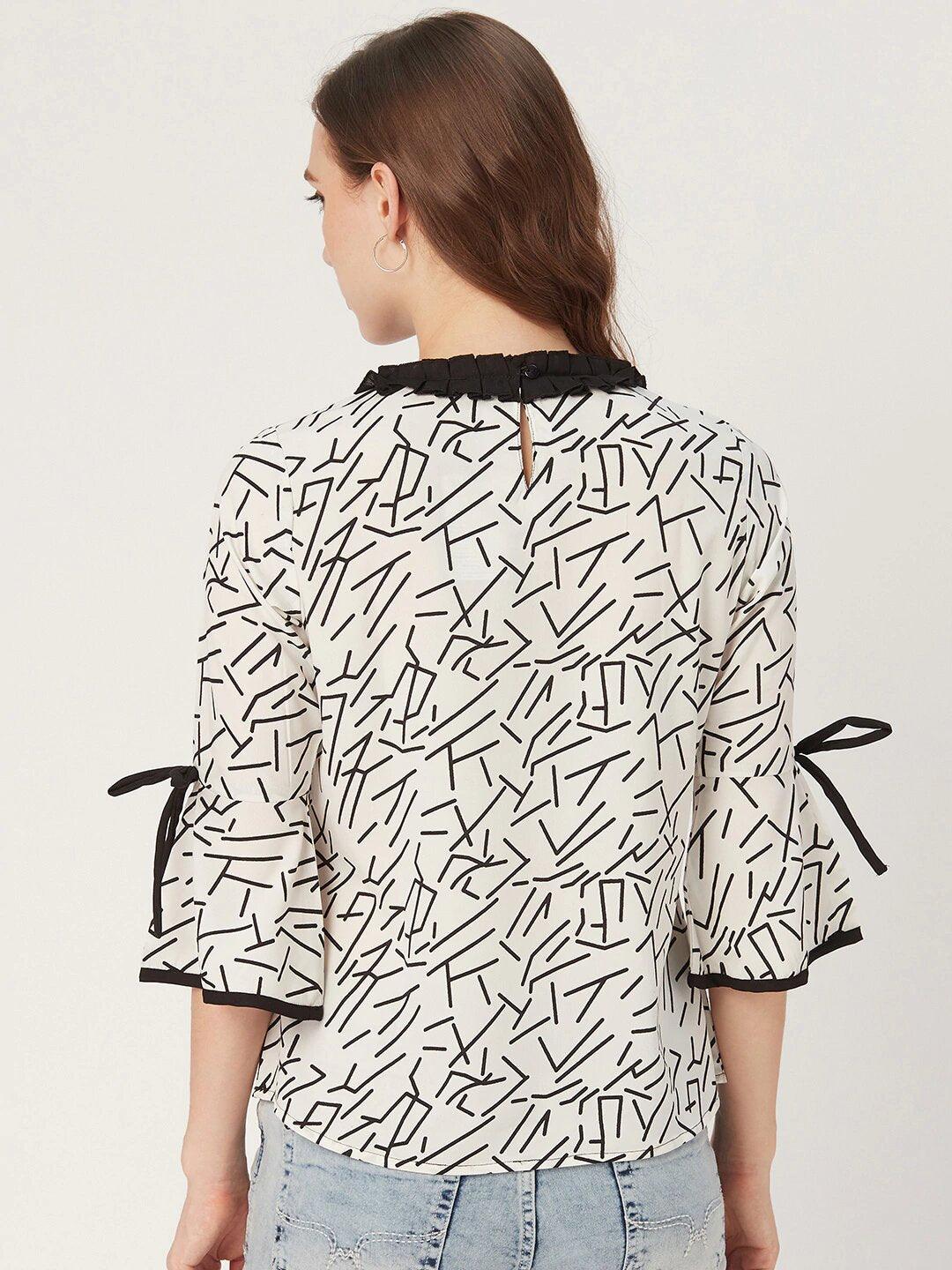 Women White and Black Abstract Print Top-Tops-StyleQuotient