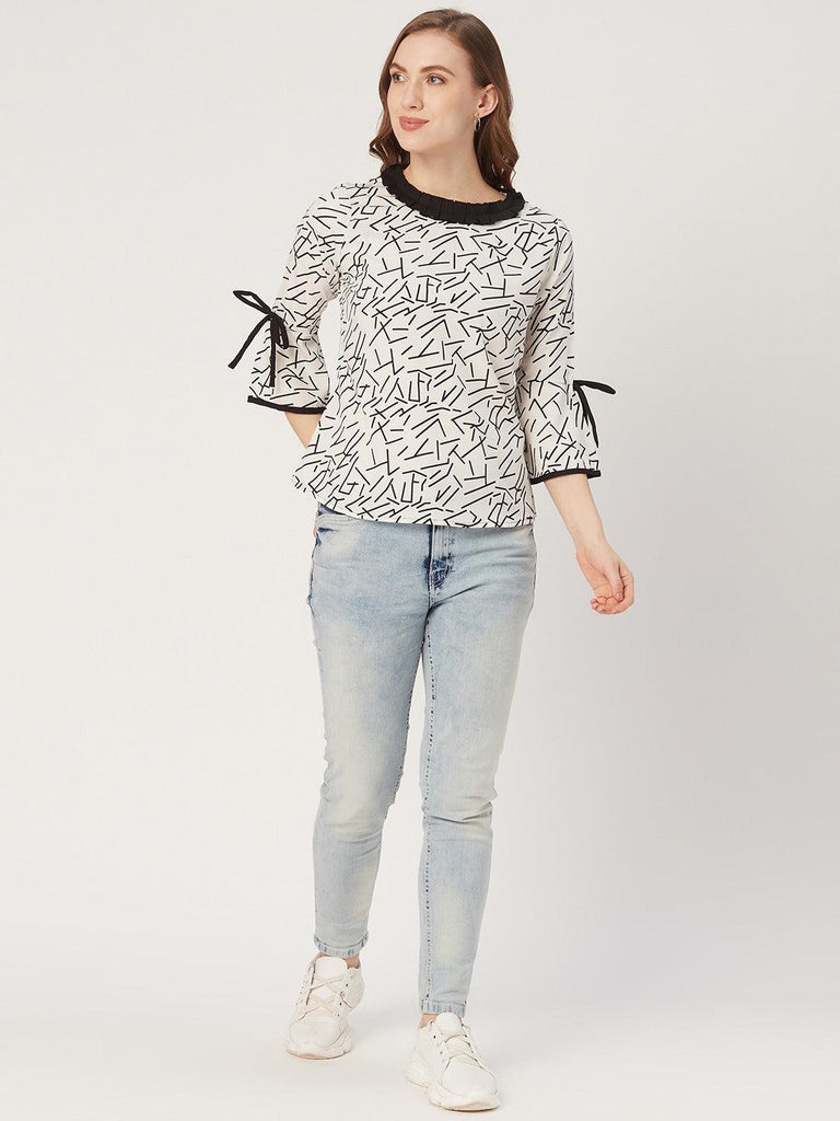 Women White and Black Abstract Print Top-Tops-StyleQuotient