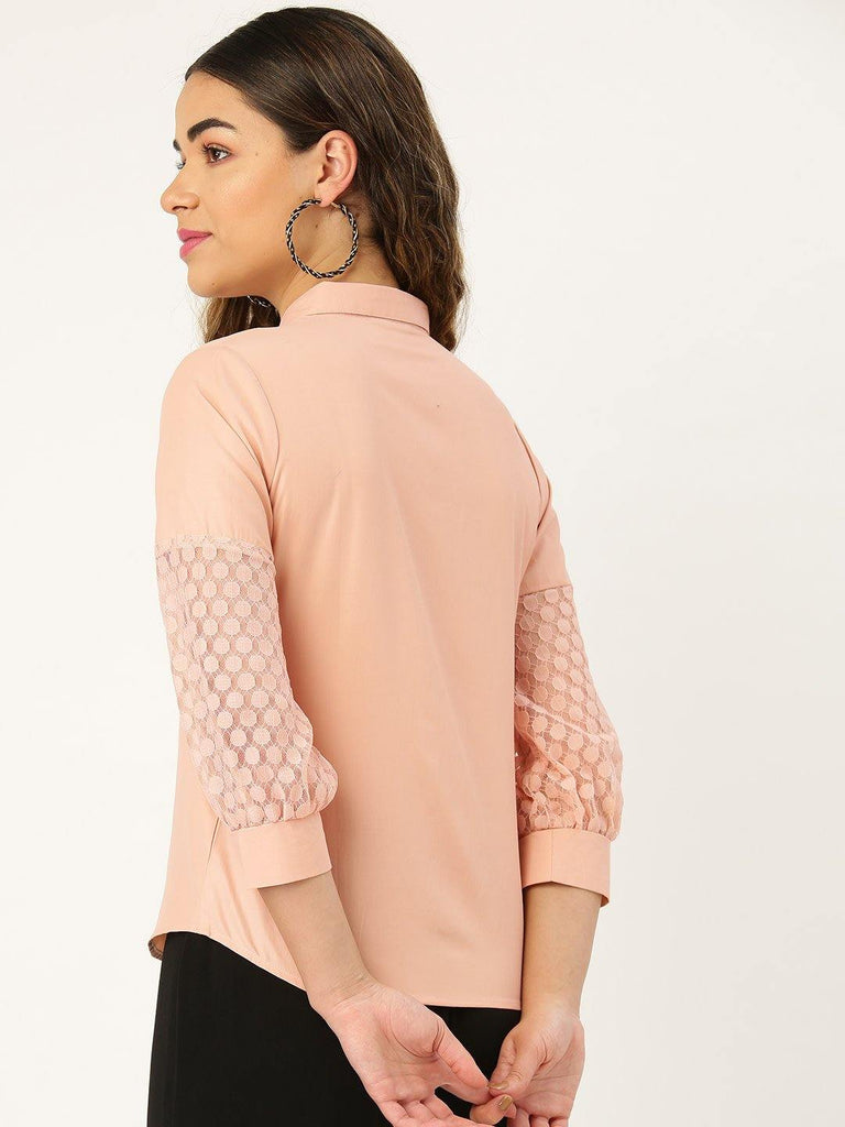 Women Peach-Coloured Regular Fit Solid Casual Shirt-Shirts-StyleQuotient