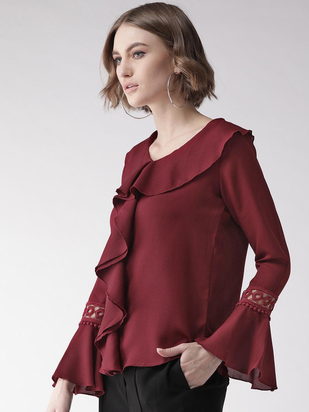 Style Quotient Women Maroon Solid Ruffled Top – StyleQuotient