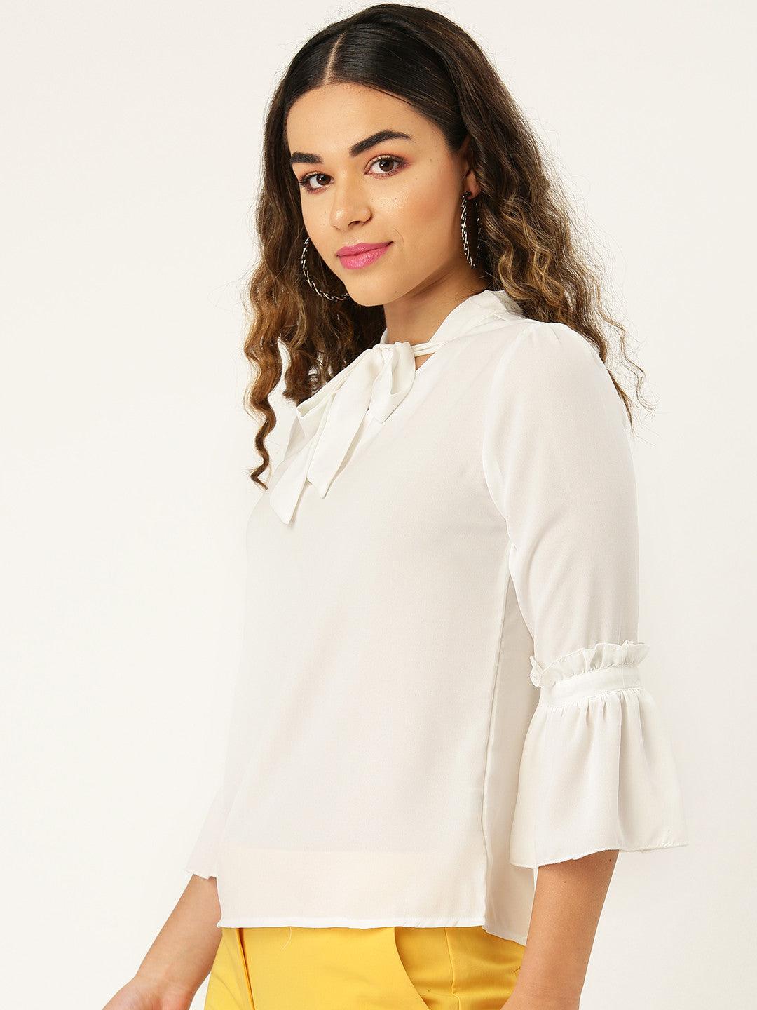 Style Quotient Women Solid White Polymoss Regular smart casual Top-Tops-StyleQuotient