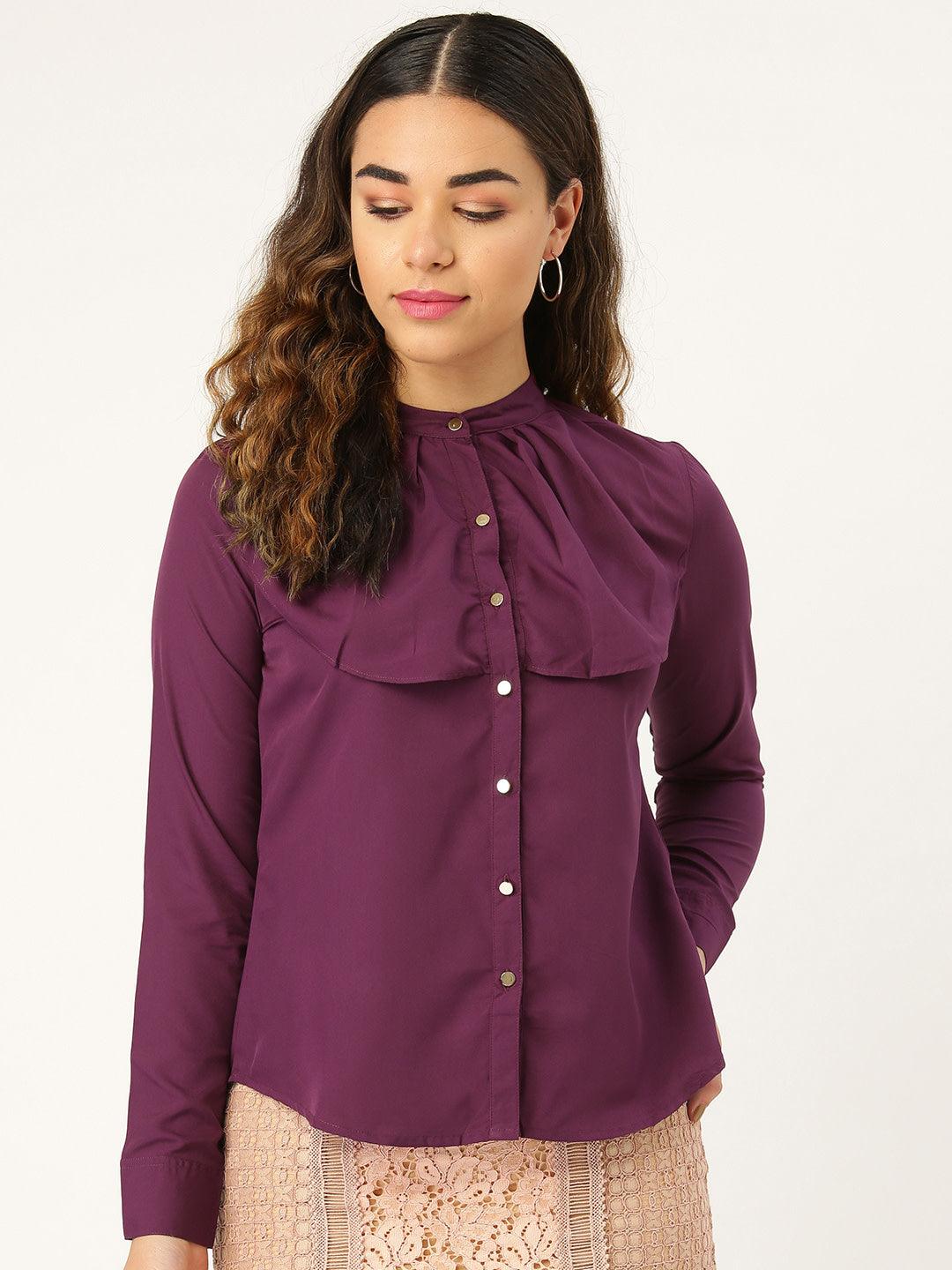 Women Black Contemporary Regular Fit Solid Smart Casual Shirt-Shirts-StyleQuotient