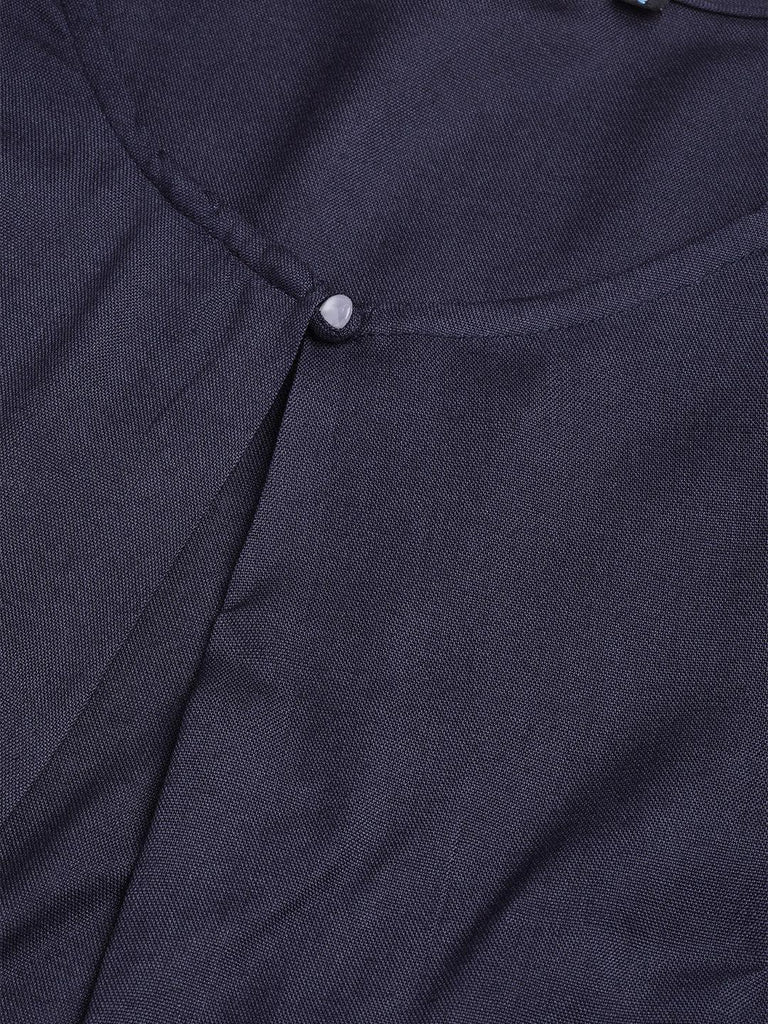 Women Navy Blue Solid Button Shrug-Shrug-StyleQuotient