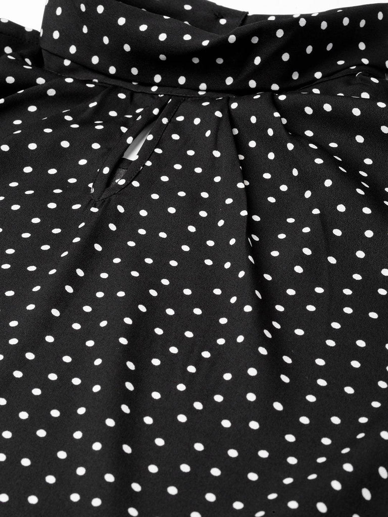 Women Black & White Polka Dot Print Top-Tops-StyleQuotient
