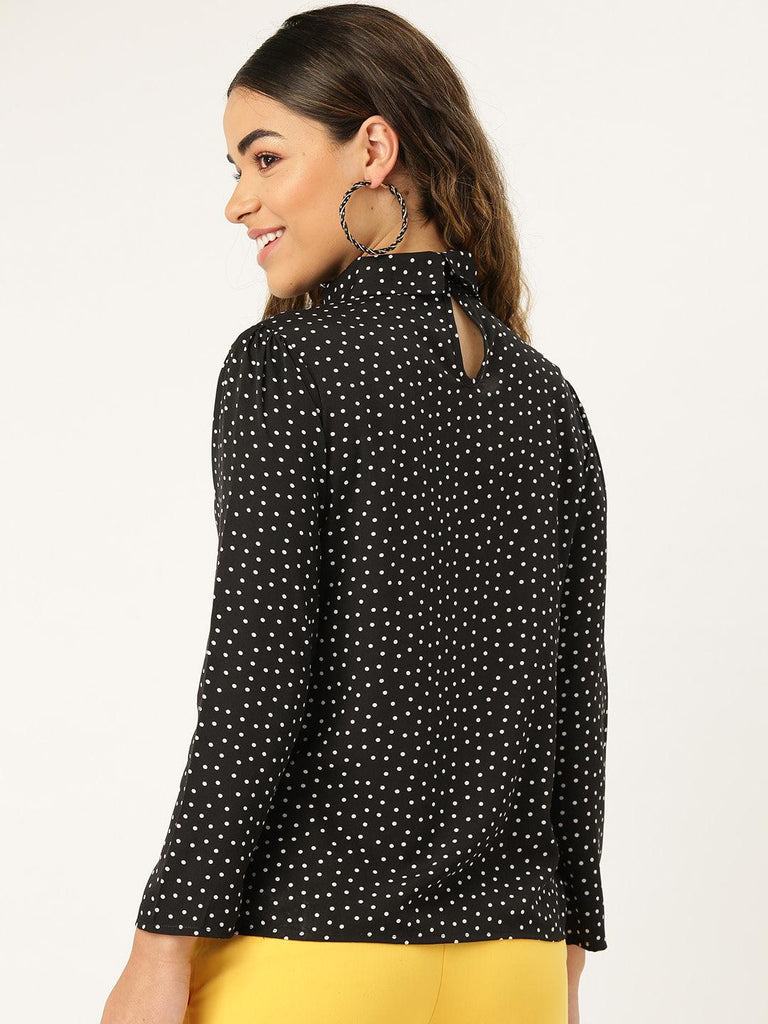 Women Black & White Polka Dot Print Top-Tops-StyleQuotient