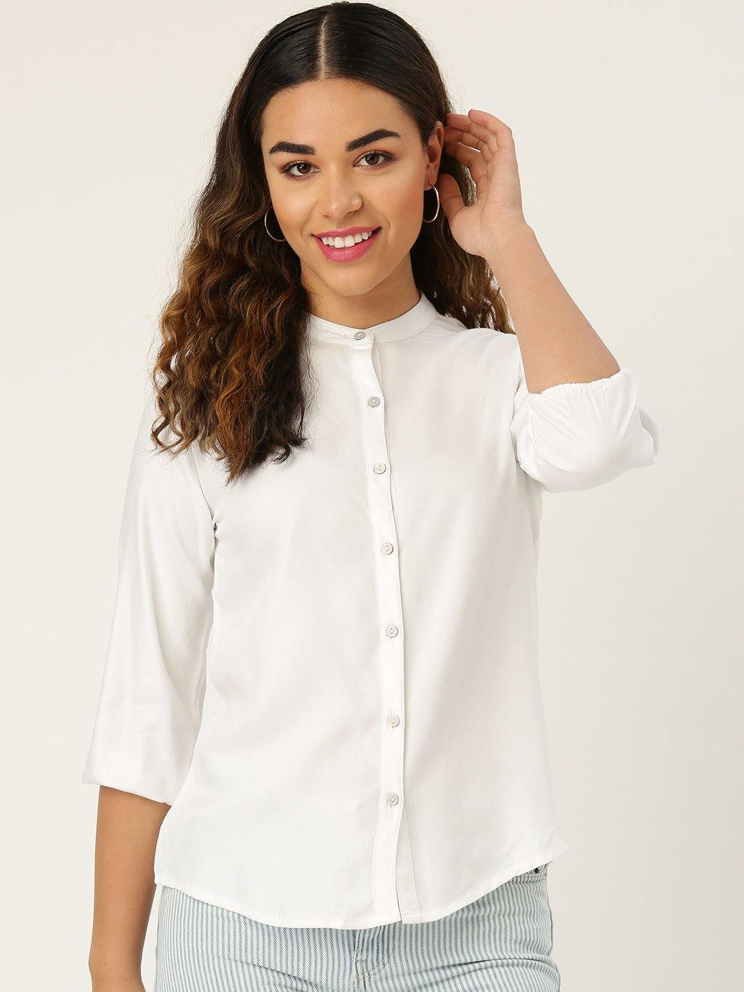 Women White Smart Regular Fit Solid Formal Shirt-Shirts-StyleQuotient