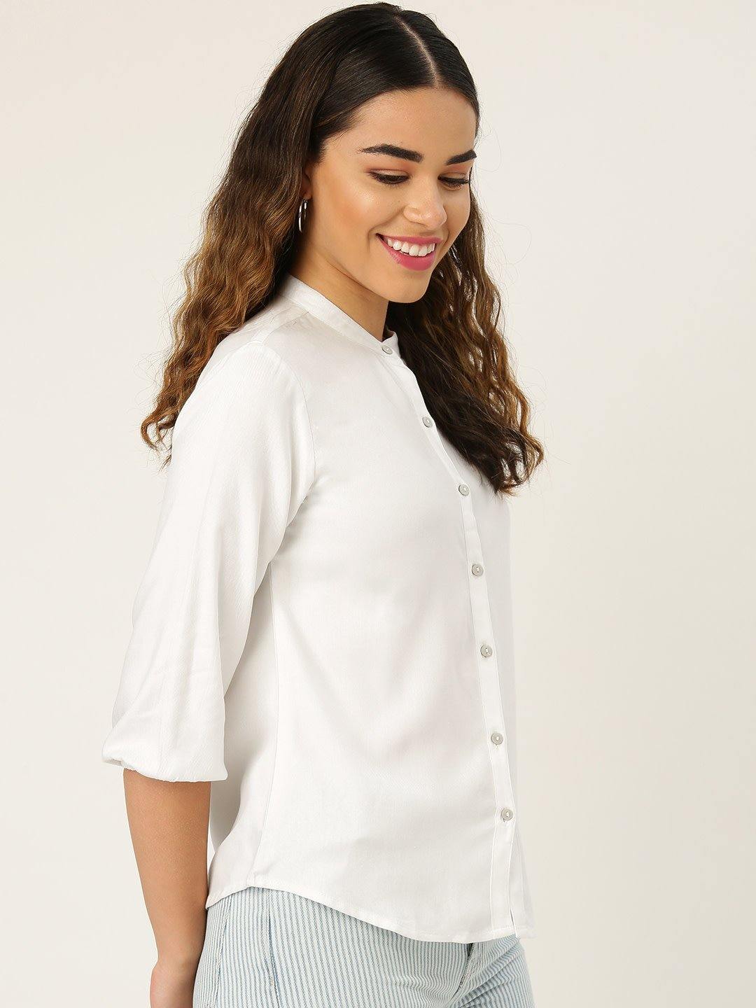 Women White Smart Regular Fit Solid Formal Shirt-Shirts-StyleQuotient