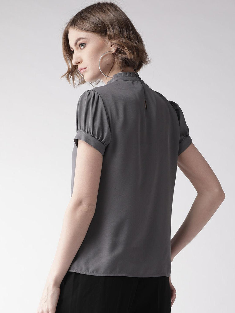 Style Quotient Women Solid Grey Polyester Regular Smart Casual Top-Tops-StyleQuotient
