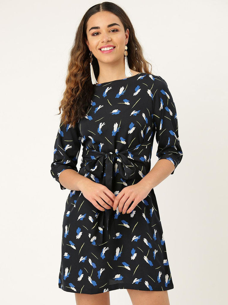 Women Black Printed A-Line Dress-Dresses-StyleQuotient