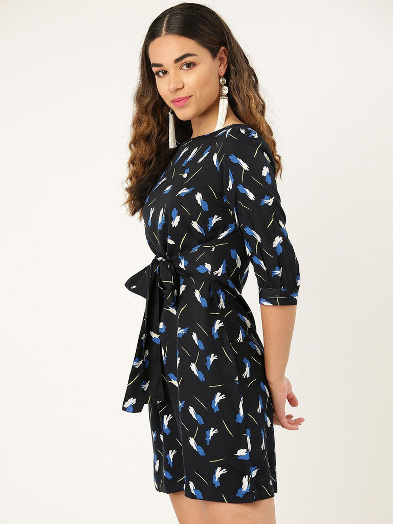 Women Black Printed A-Line Dress-Dresses-StyleQuotient