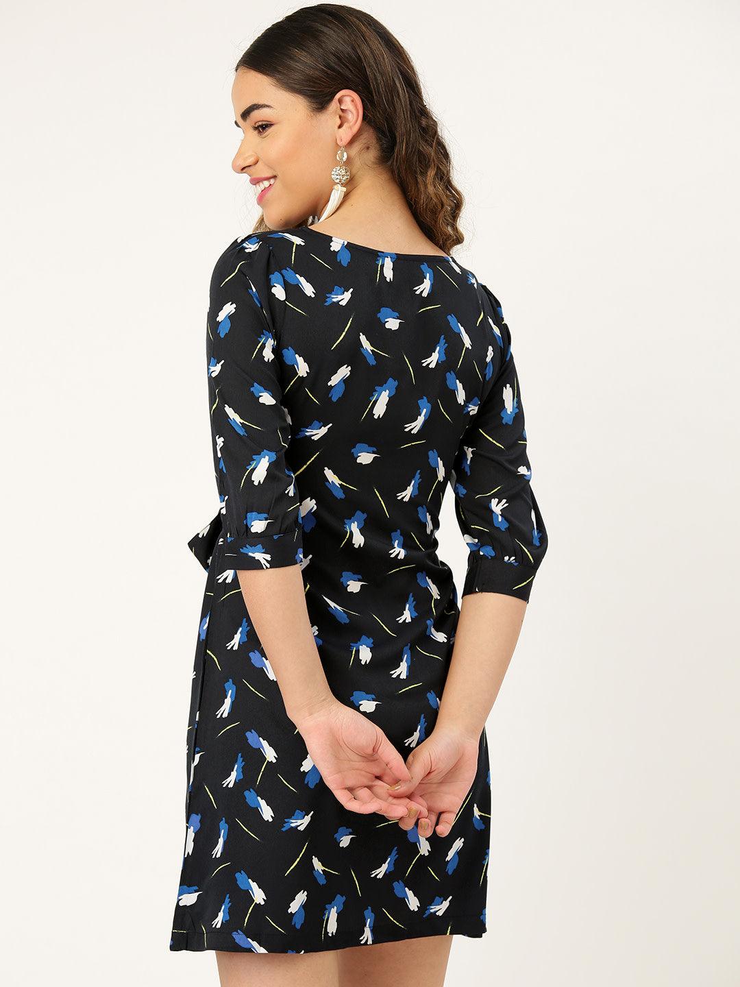 Women Black Printed A-Line Dress-Dresses-StyleQuotient