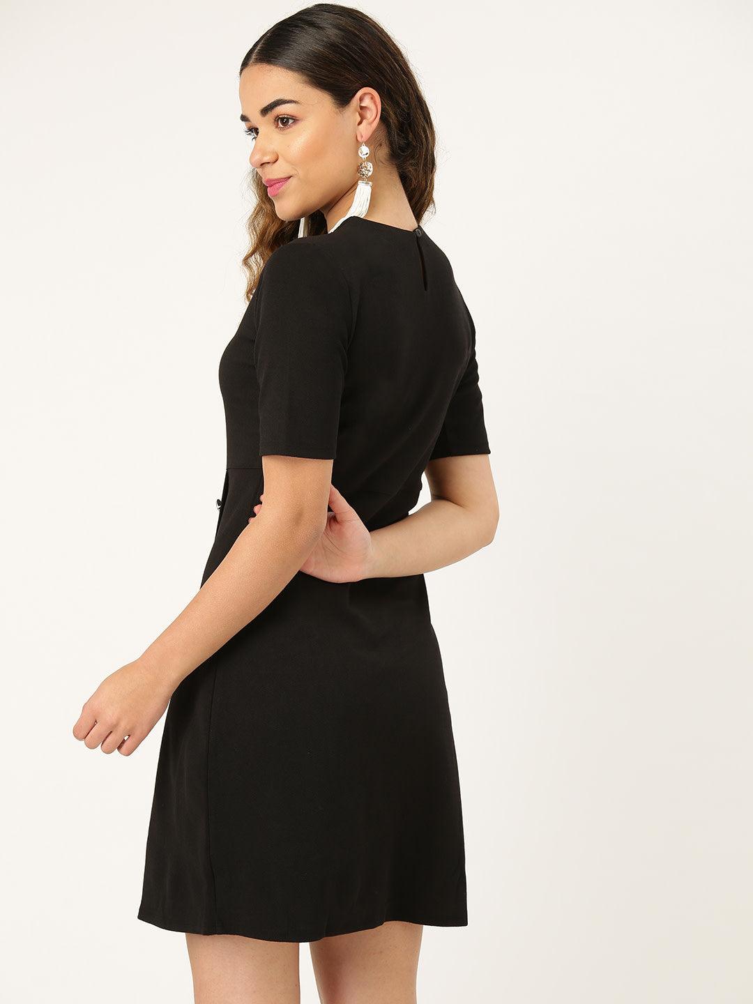 Women Black Solid Sheath Dress-Dresses-StyleQuotient