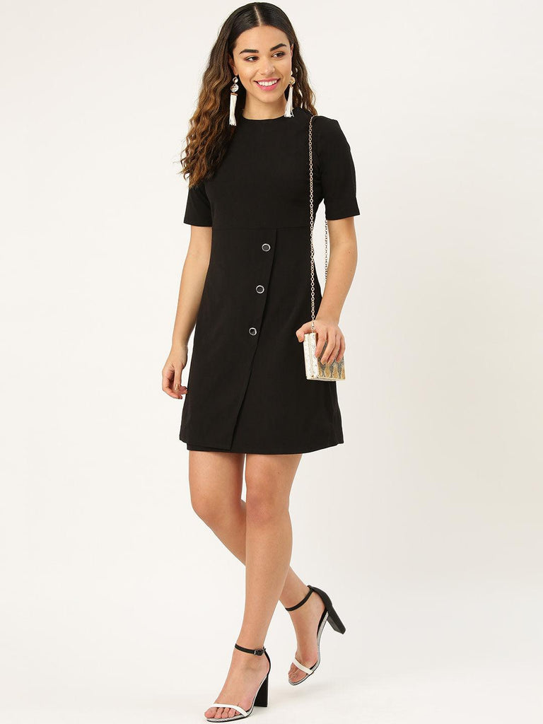 Women Black Solid Sheath Dress-Dresses-StyleQuotient