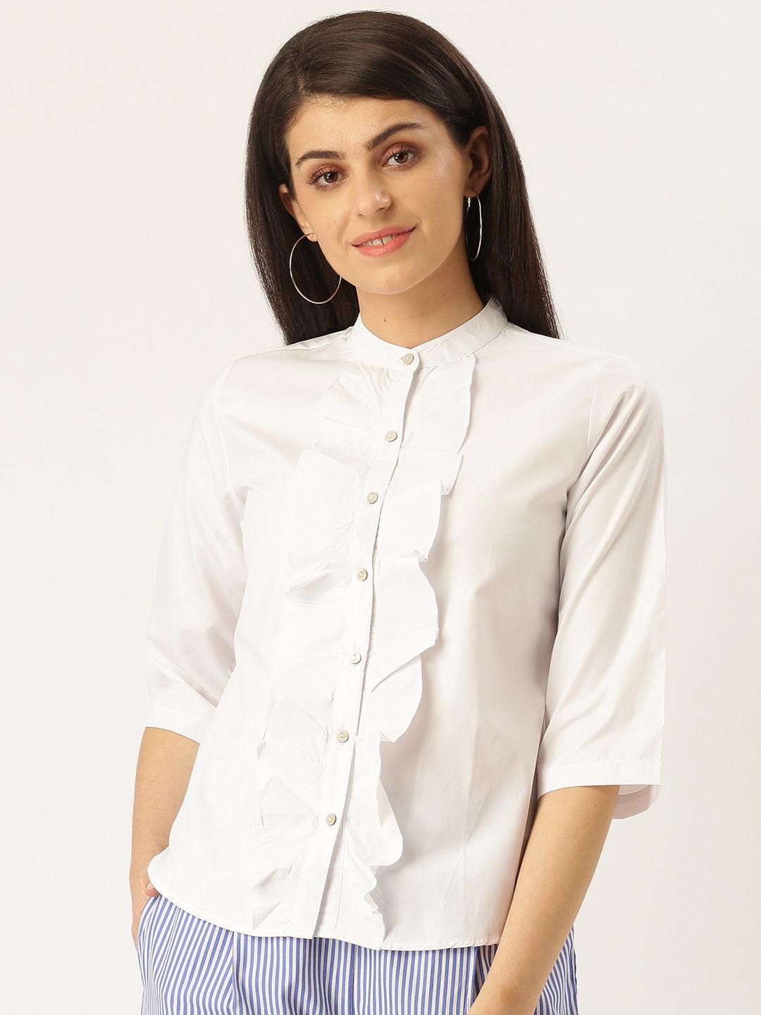 Women White Classic Regular Fit Solid Casual Shirt-Shirts-StyleQuotient