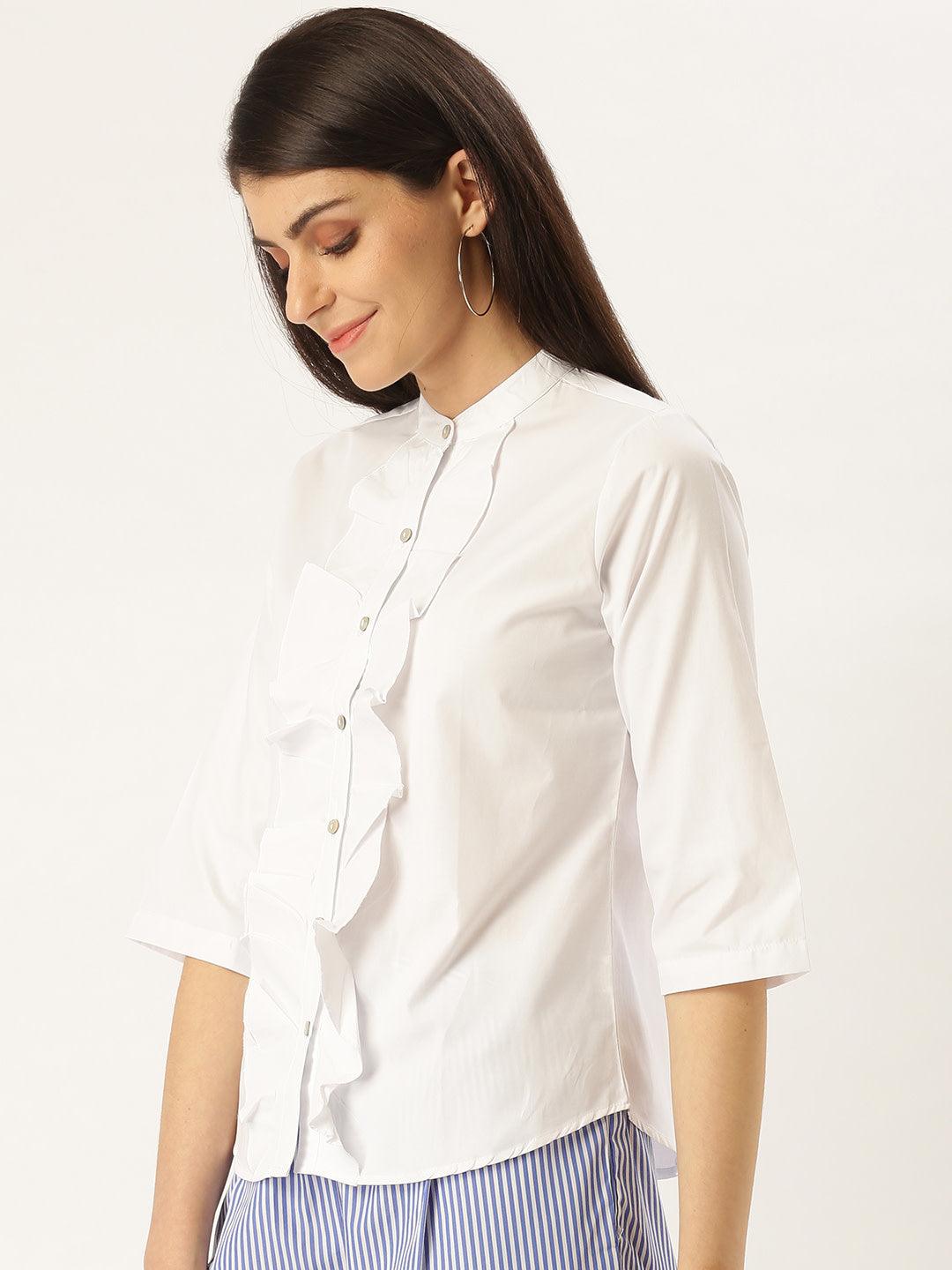 Women White Classic Regular Fit Solid Casual Shirt-Shirts-StyleQuotient