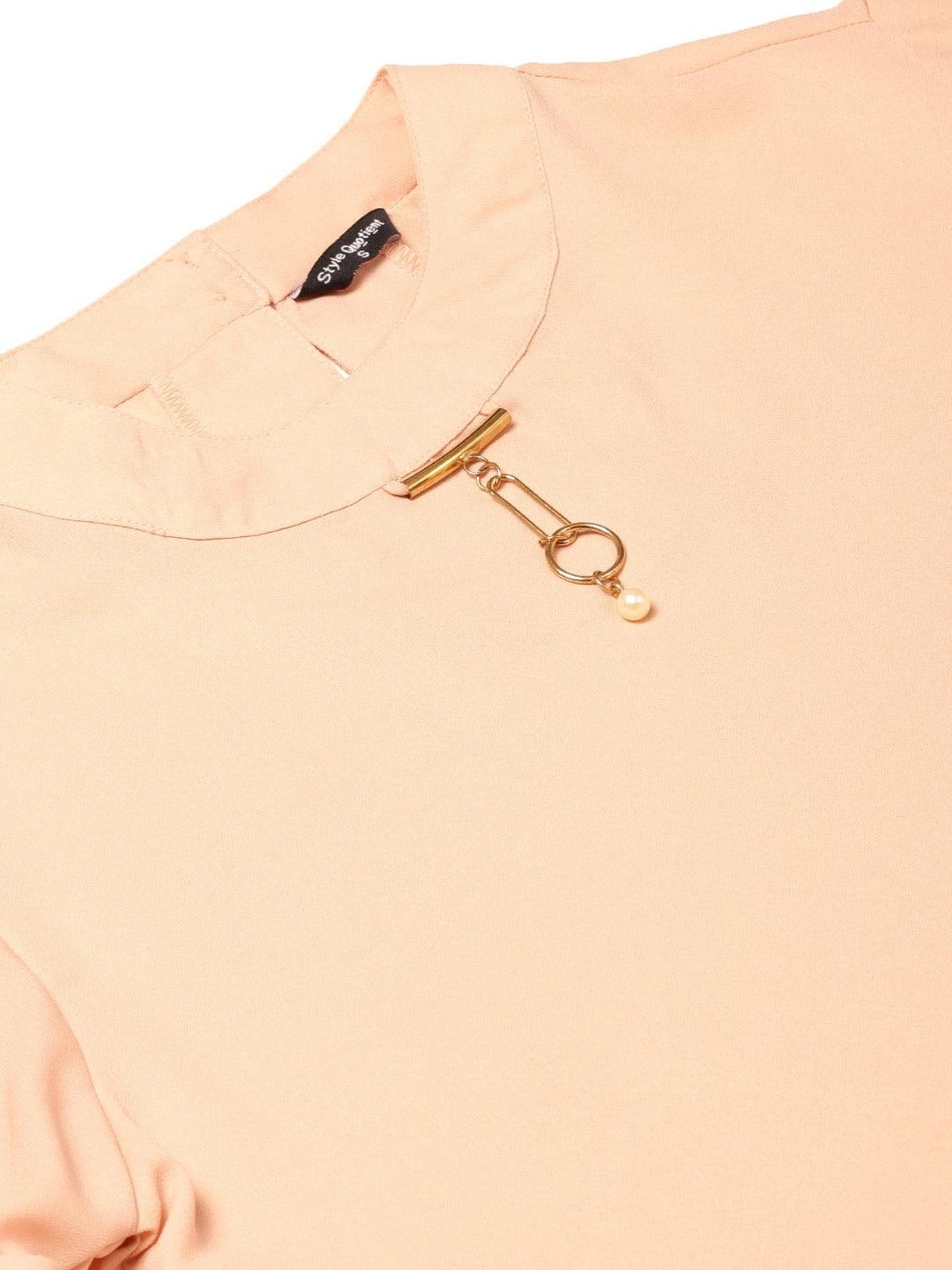 Women Peach-Coloured Solid Top-Tops-StyleQuotient