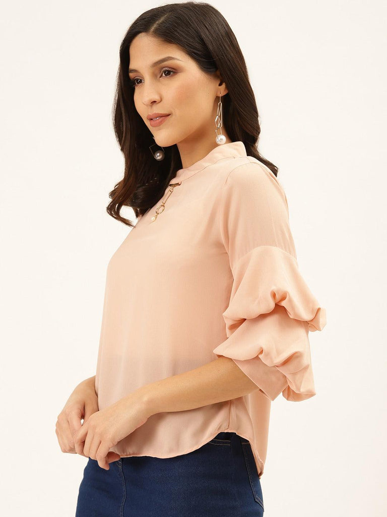 Women Peach-Coloured Solid Top-Tops-StyleQuotient