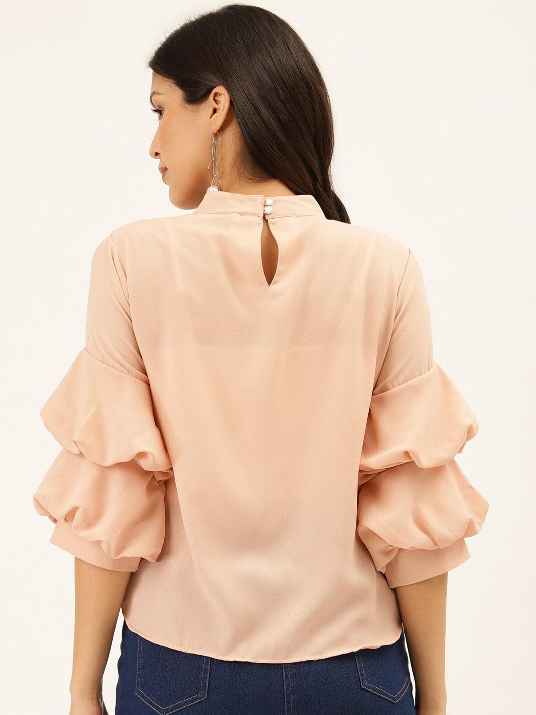 Women Peach-Coloured Solid Top-Tops-StyleQuotient