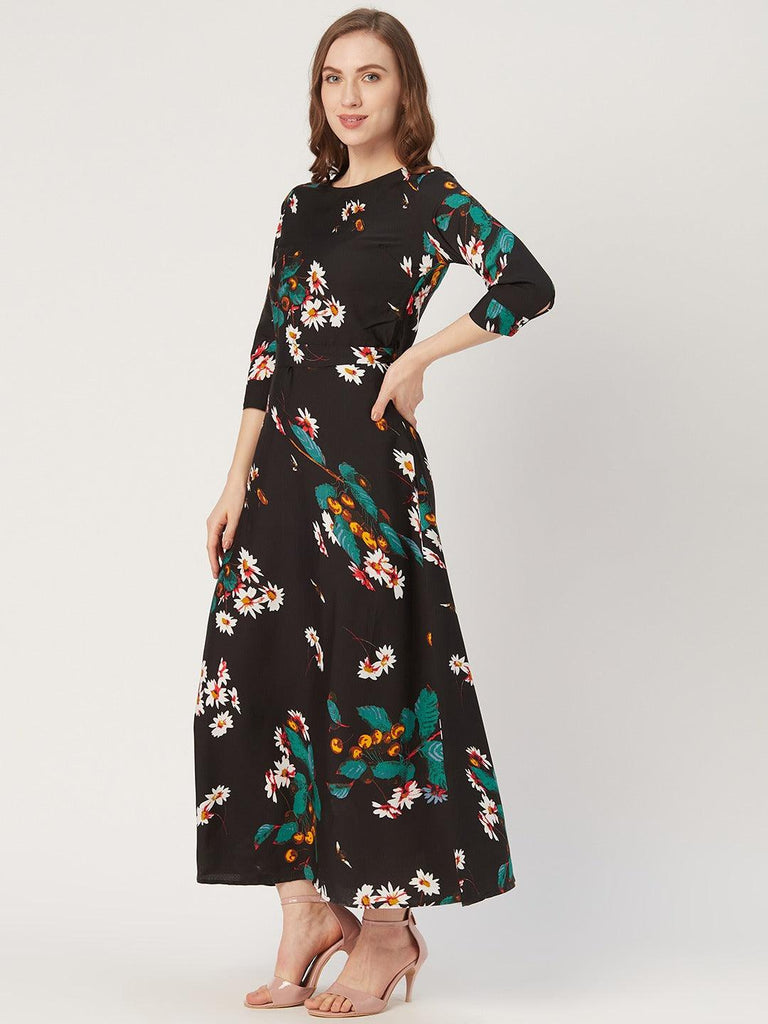 Women Black and White Printed Maxi Dress-Dresses-StyleQuotient