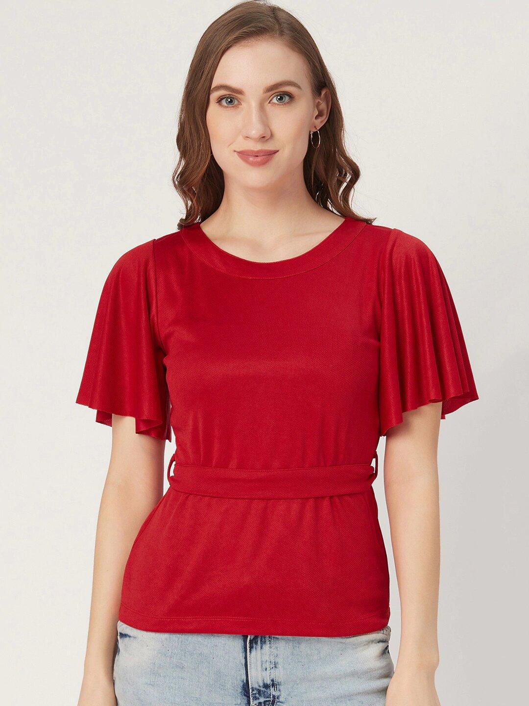 Women Red Solid Top-Tops-StyleQuotient