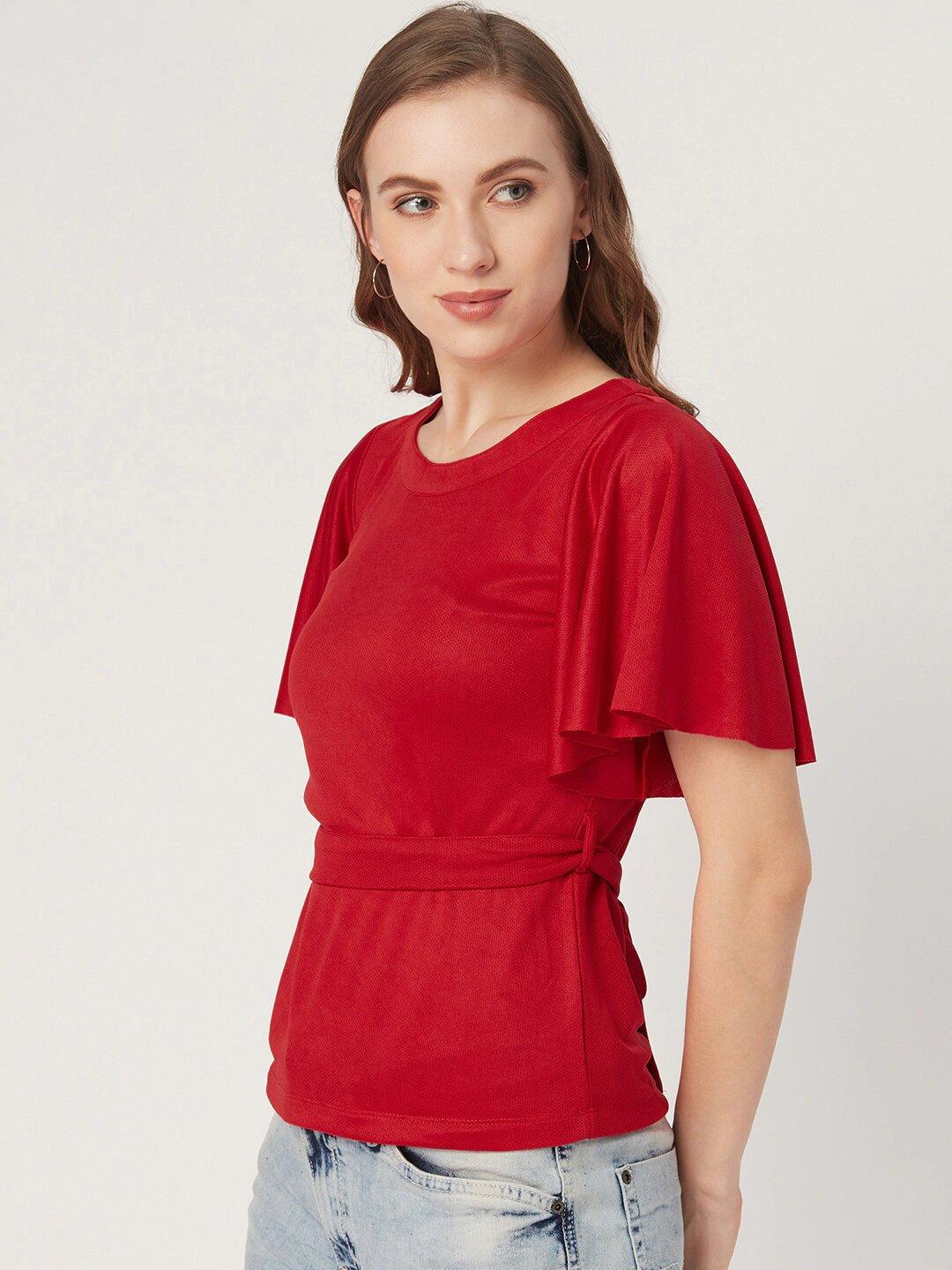 Women Red Solid Top-Tops-StyleQuotient