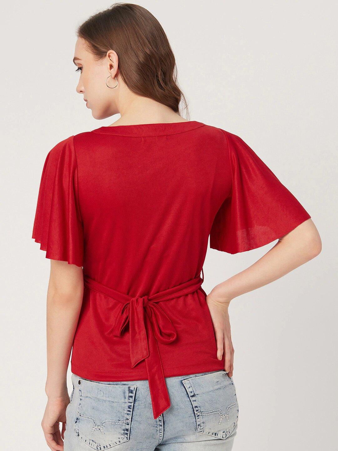 Women Red Solid Top-Tops-StyleQuotient