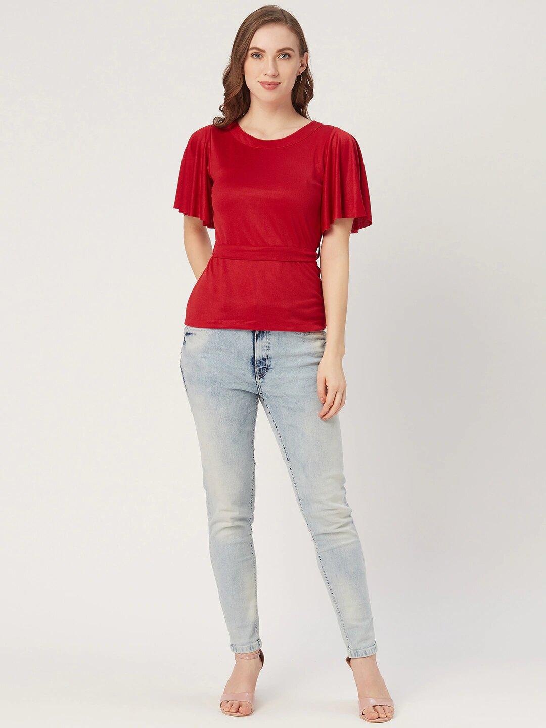 Women Red Solid Top-Tops-StyleQuotient