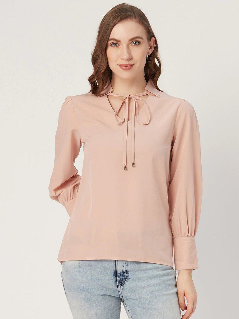 Women Dusty Pink Bishop Sleeved Solid Top-Tops-StyleQuotient