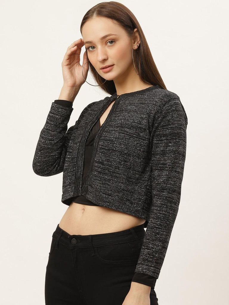 Style Quotient Women Black And Silver Shimmered Smart Casual Crop Shrug-Shrug-StyleQuotient