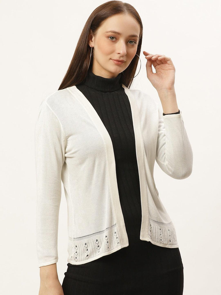 Women Off-White Solid Open Front Shrug-Shrug-StyleQuotient