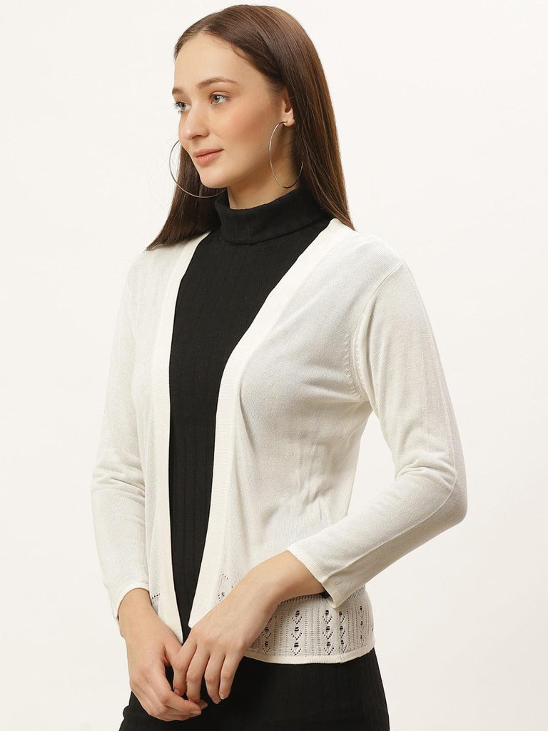 Women Off-White Solid Open Front Shrug-Shrug-StyleQuotient